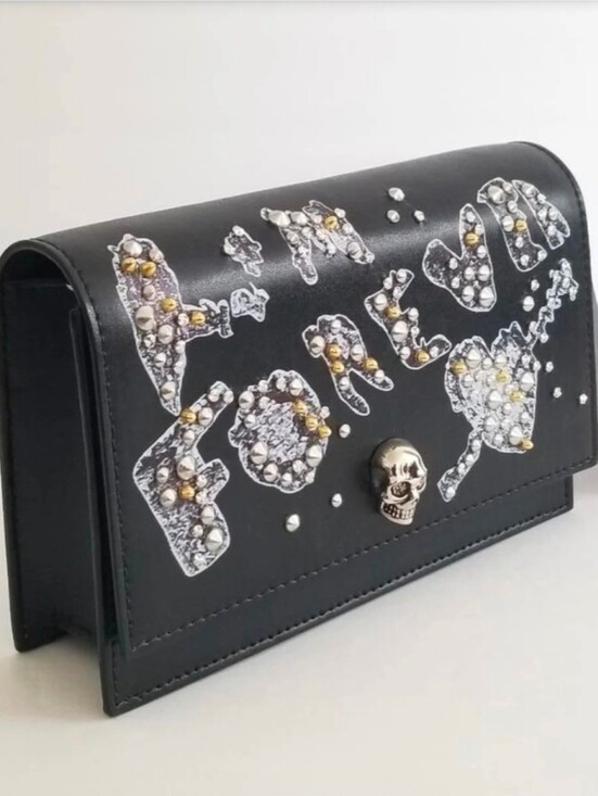 Alexander McQueen Handbags - ALEXANDER MCQUEEN Black "Forever" Embellished Skull Bag